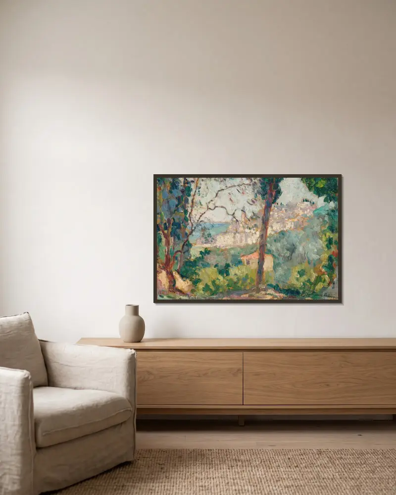 Byn av Henri Lebasque inramad på en vägg