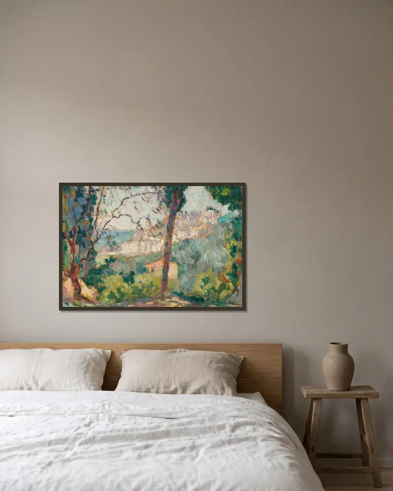 Byn av Henri Lebasque inramad på en vägg
