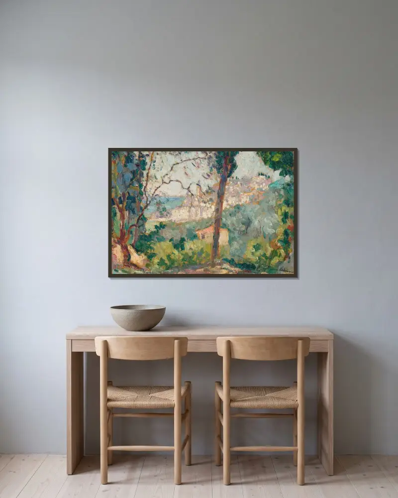 Byn av Henri Lebasque inramad på en vägg