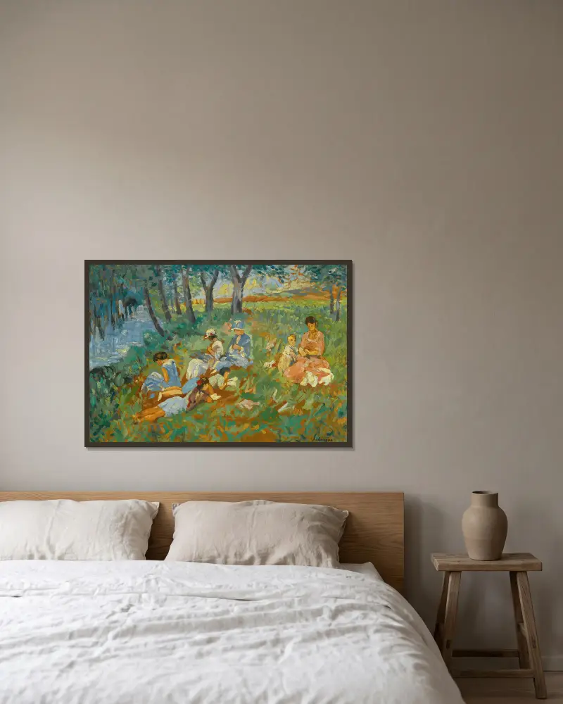 Les Andelys, La Famille Lebasque Au Bord De L’eau av Henri Lebasque inramad på en vägg