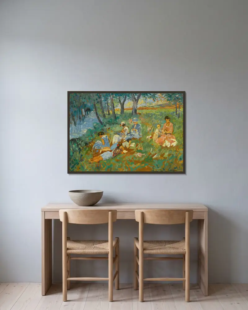 Les Andelys, La Famille Lebasque Au Bord De L’eau av Henri Lebasque inramad på en vägg