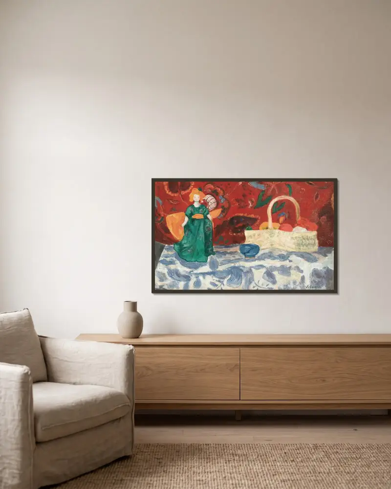 Stilleben med docka av Henri Lebasque inramad på en vägg