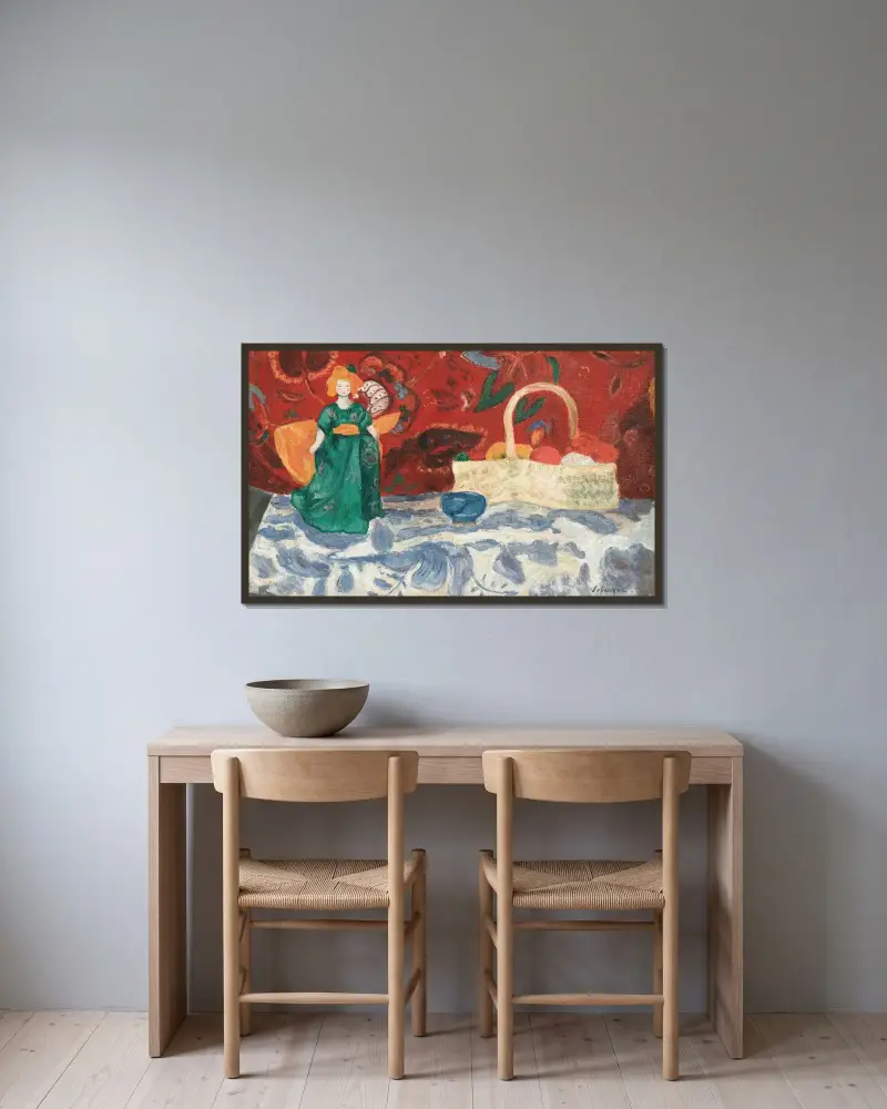 Stilleben med docka av Henri Lebasque inramad på en vägg
