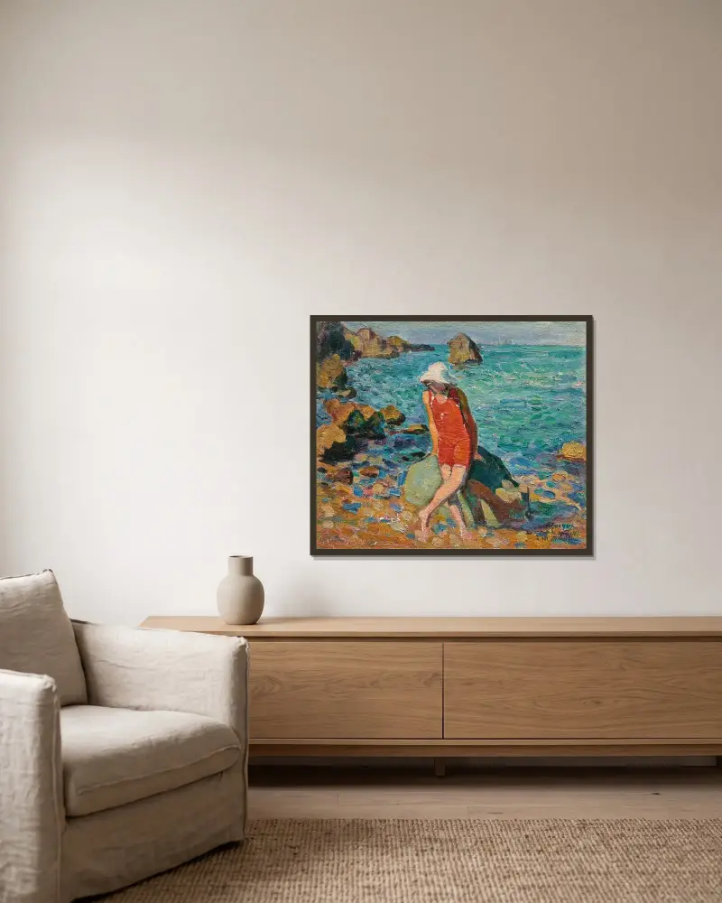 Nono vid havet av Henri Lebasque inramad på en vägg