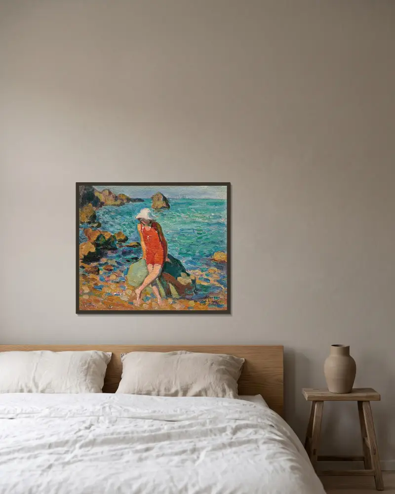 Nono vid havet av Henri Lebasque inramad på en vägg