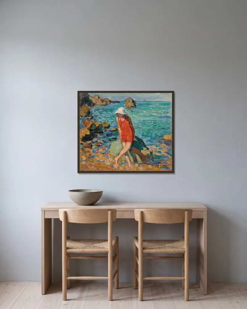 Nono vid havet av Henri Lebasque inramad på en vägg