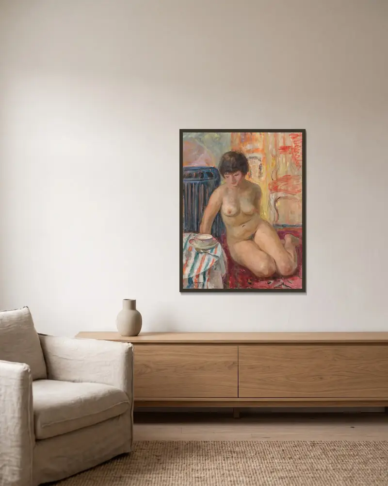 Naken vid tekoppen av Henri Lebasque inramad på en vägg