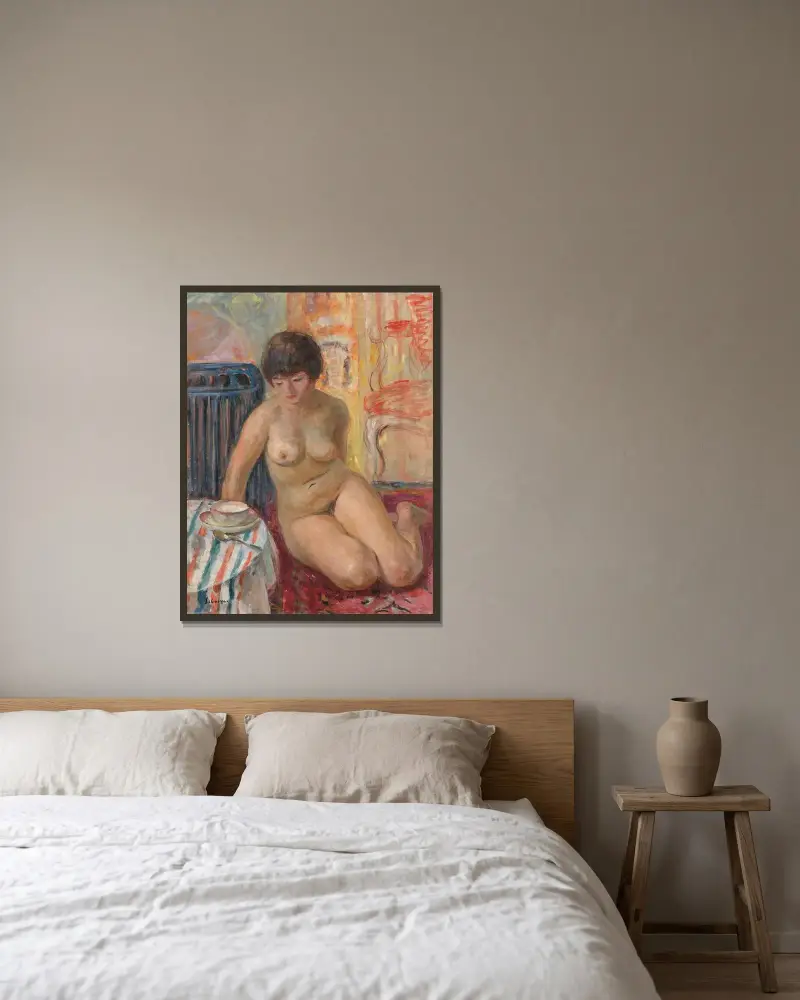Naken vid tekoppen av Henri Lebasque inramad på en vägg