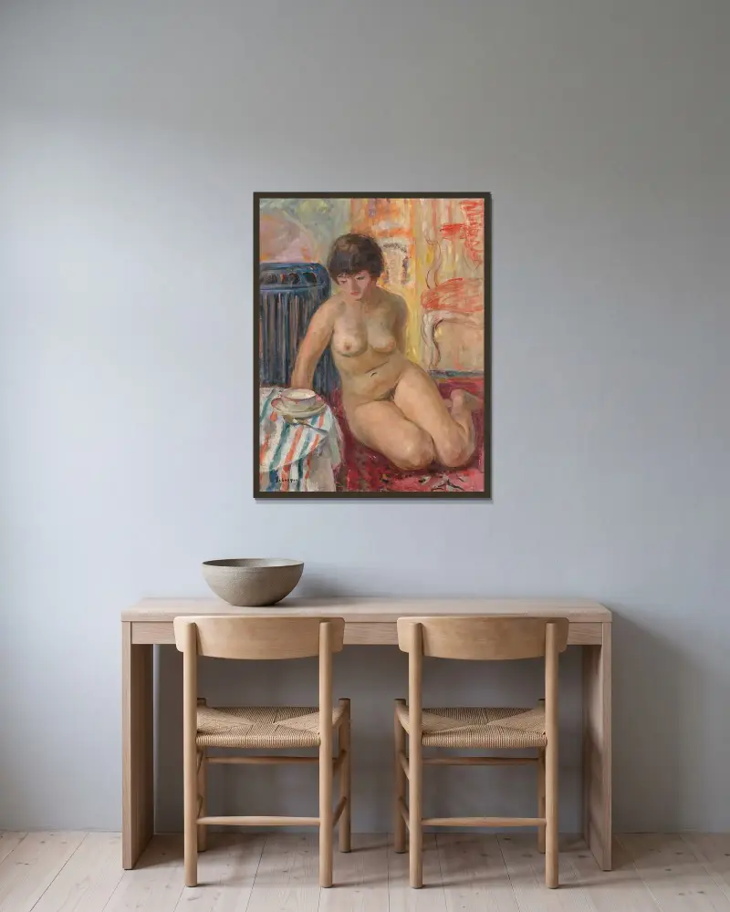 Naken vid tekoppen av Henri Lebasque inramad på en vägg