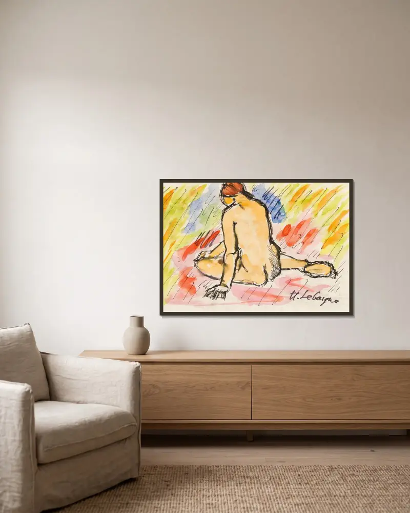 Nu assis av Henri Lebasque inramad på en vägg