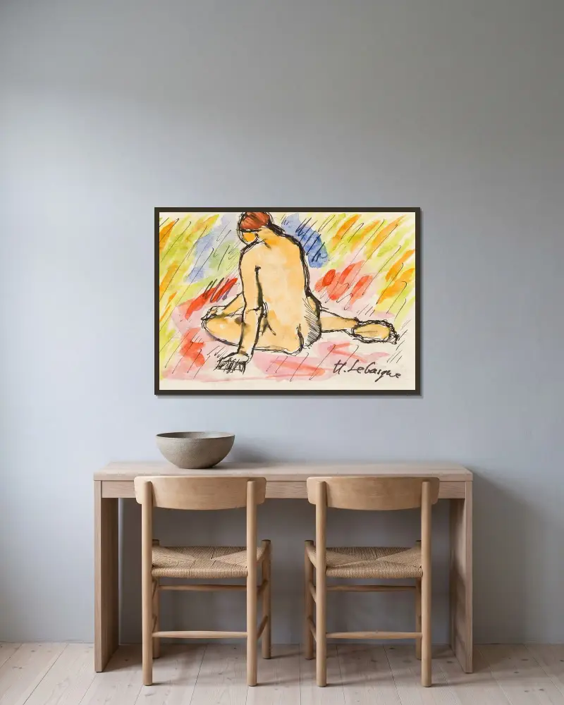 Nu assis av Henri Lebasque inramad på en vägg