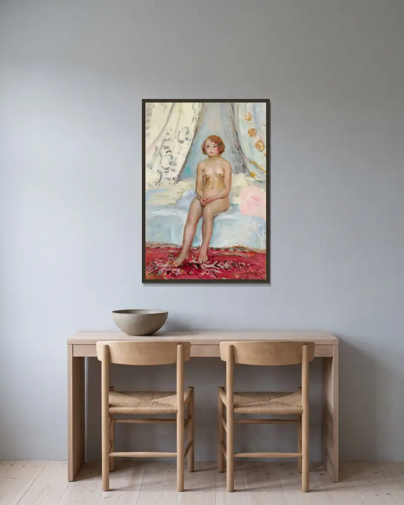 Naken sittande i en alkov av Henri Lebasque inramad på en vägg