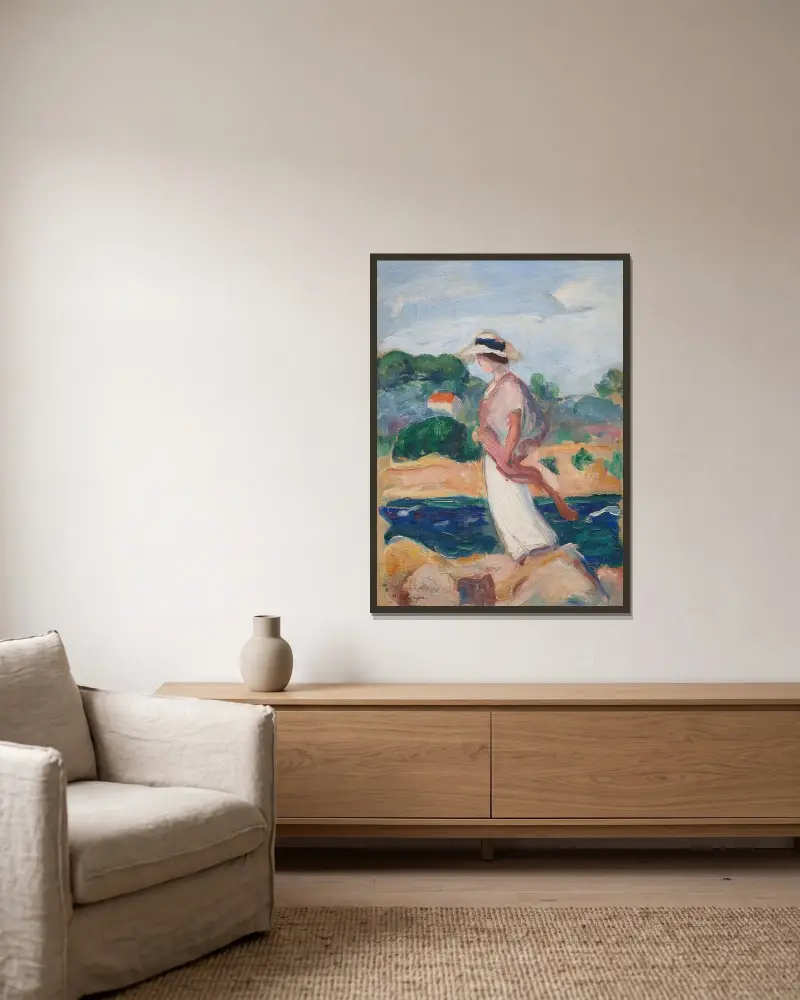 Porträtt av Irène i landskap av Henri Lebasque inramad på en vägg
