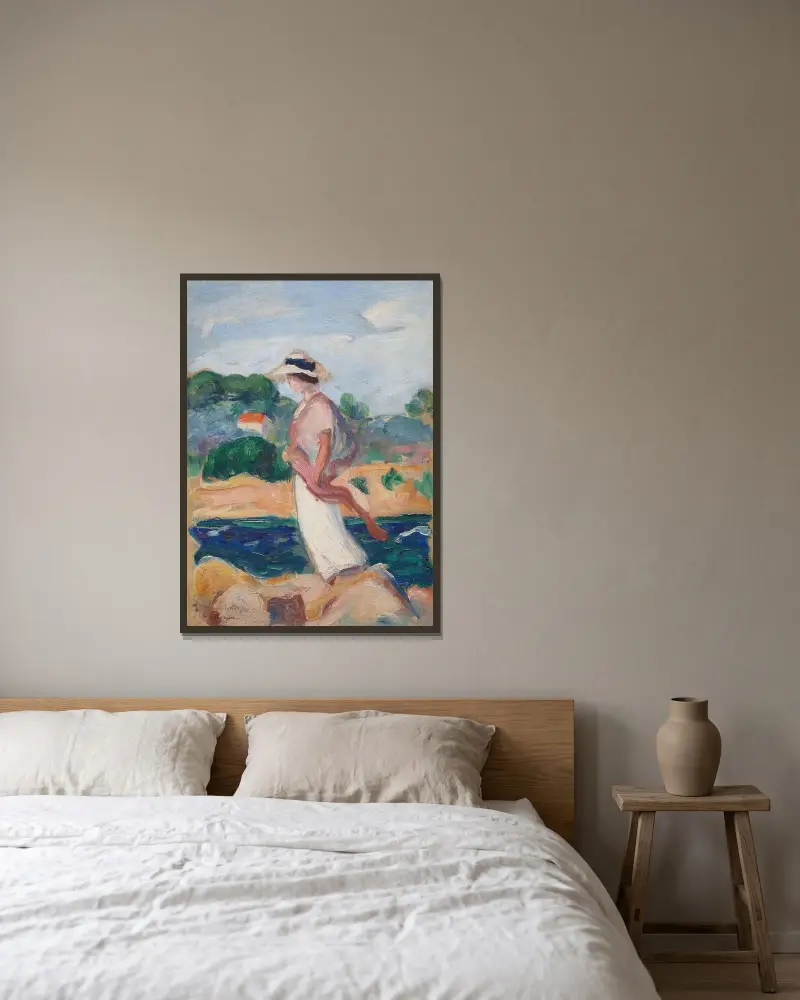 Porträtt av Irène i landskap av Henri Lebasque inramad på en vägg