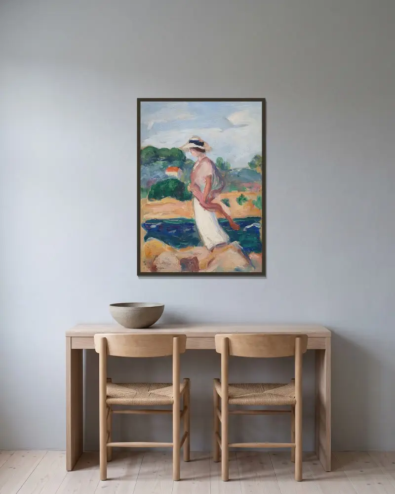 Porträtt av Irène i landskap av Henri Lebasque inramad på en vägg