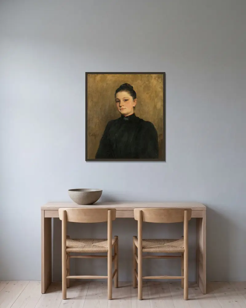 Porträtt av en ung kvinna av Henri Lebasque inramad på en vägg