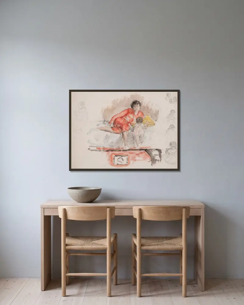Studie av mor och barn av Henri Lebasque inramad på en vägg