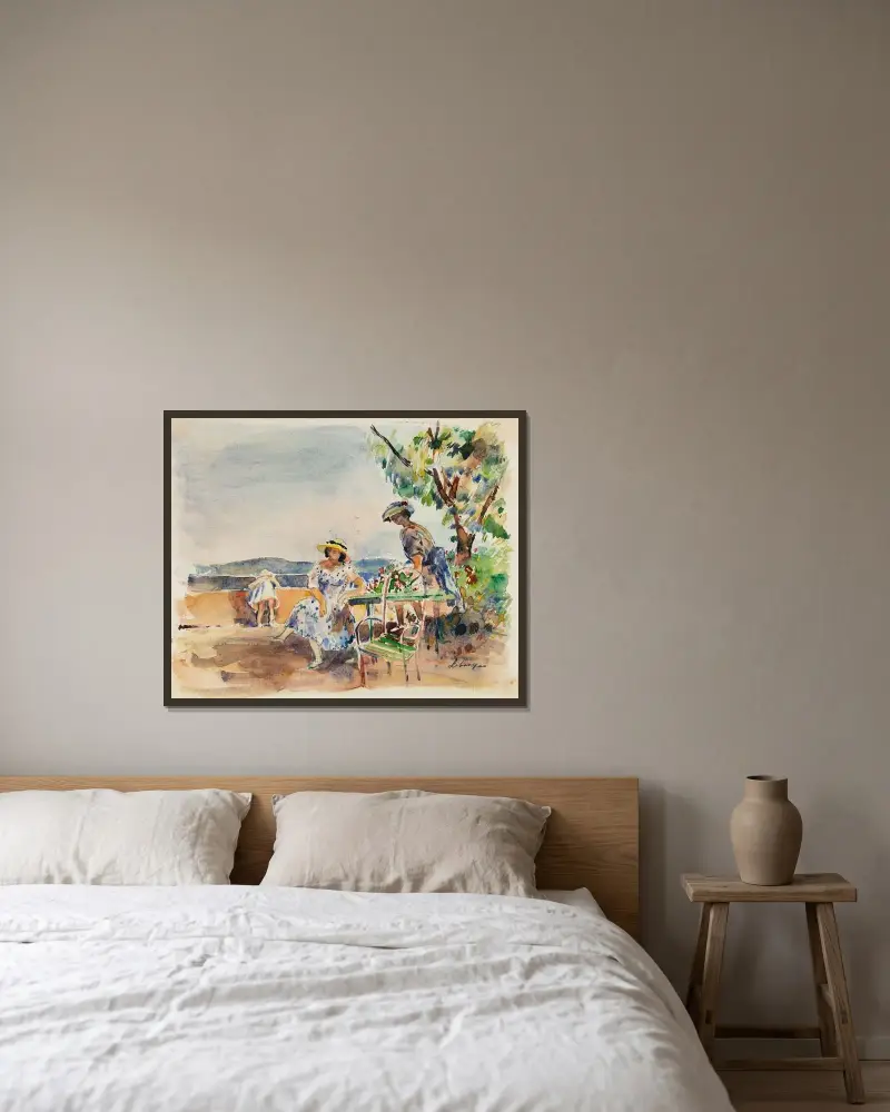 På terrassen av Henri Lebasque inramad på en vägg