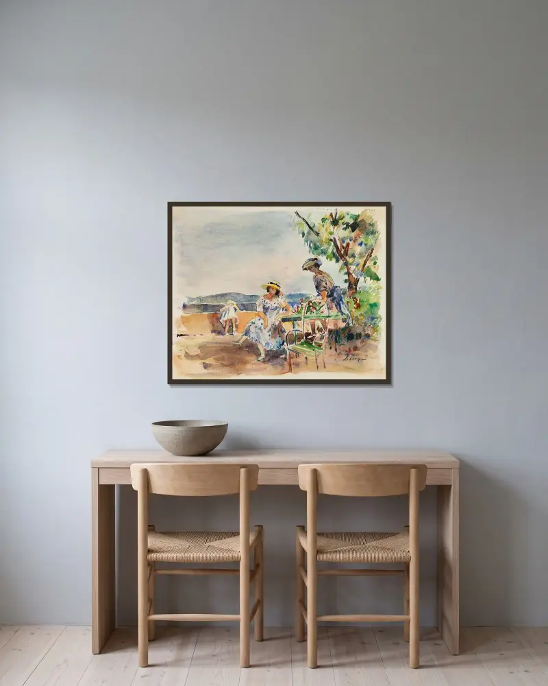 På terrassen av Henri Lebasque inramad på en vägg