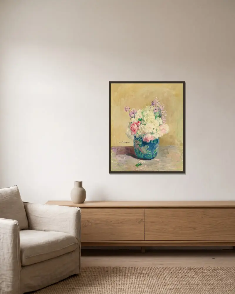 Blomvas av Henri Lebasque inramad på en vägg