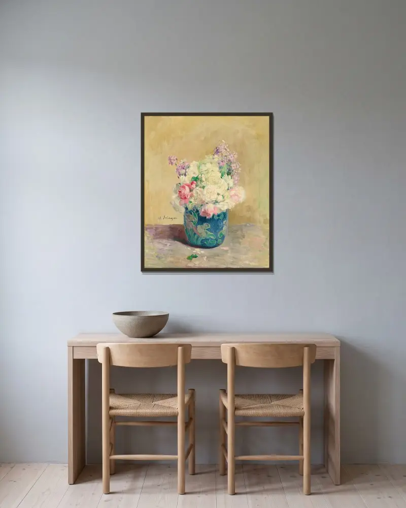 Blomvas av Henri Lebasque inramad på en vägg