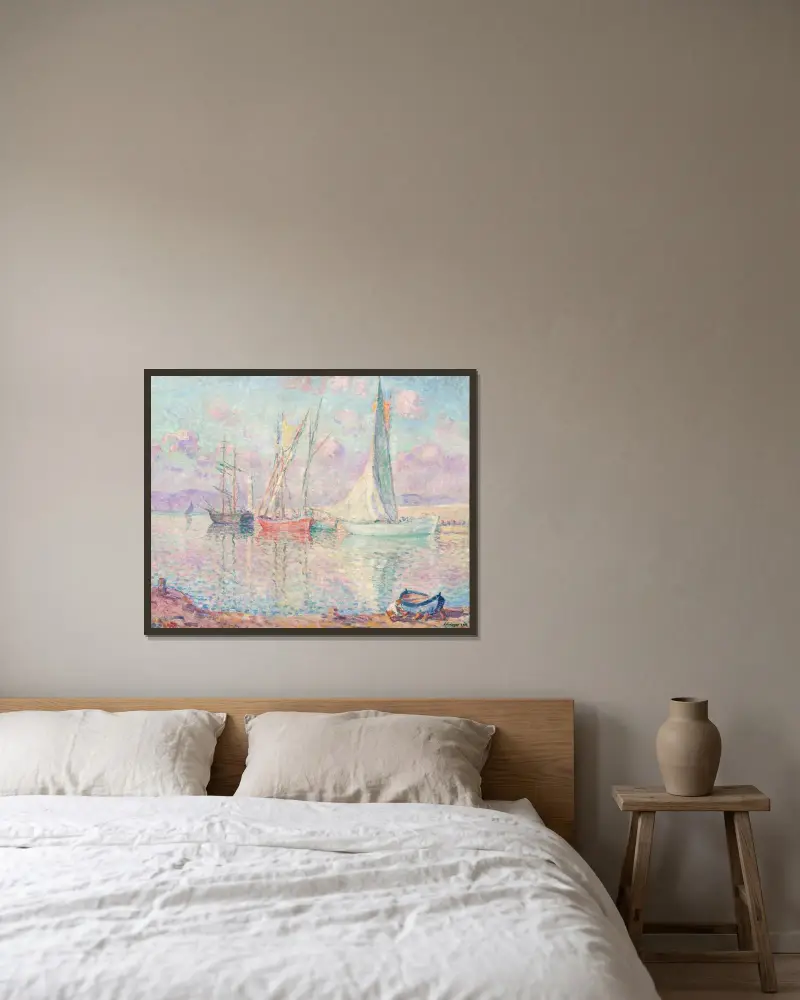 Segelbåtar i hamnen i Saint-Tropez av Henri Lebasque inramad på en vägg