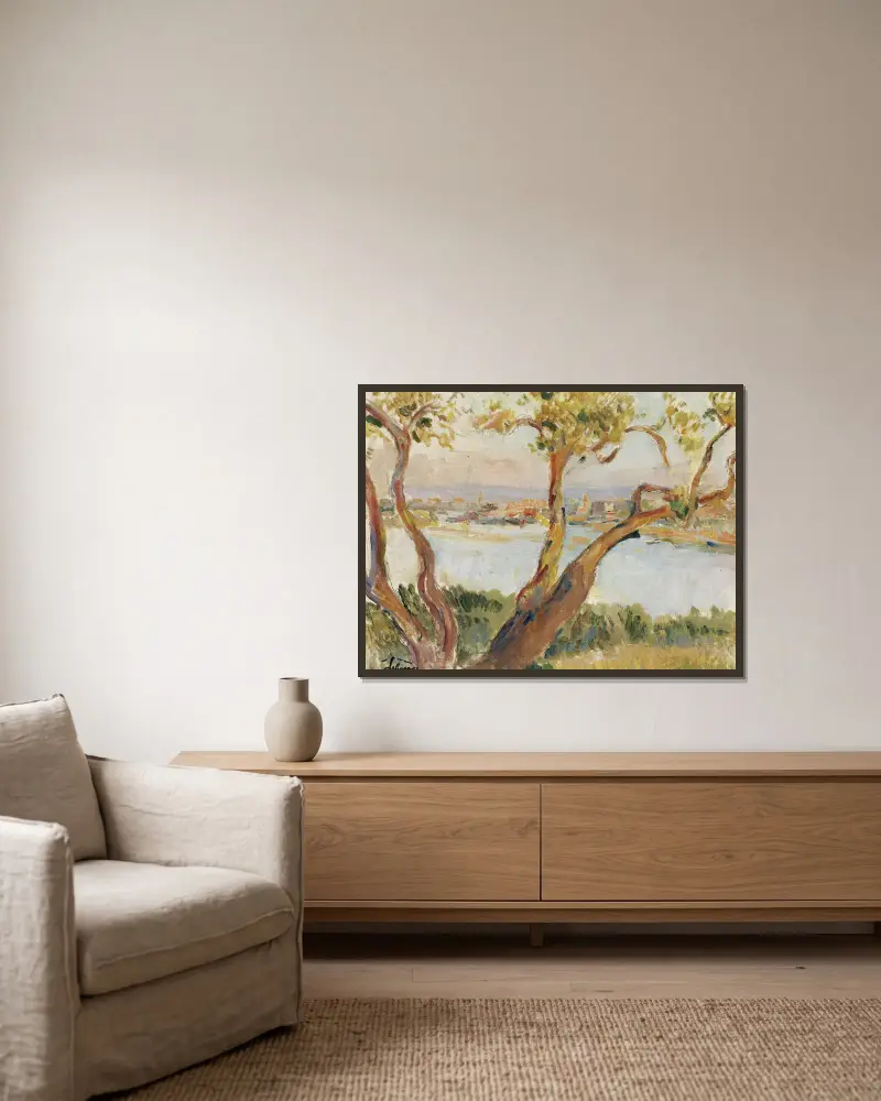 Blick auf Antibes von Henri Lebasque gerahmt an einer Wand