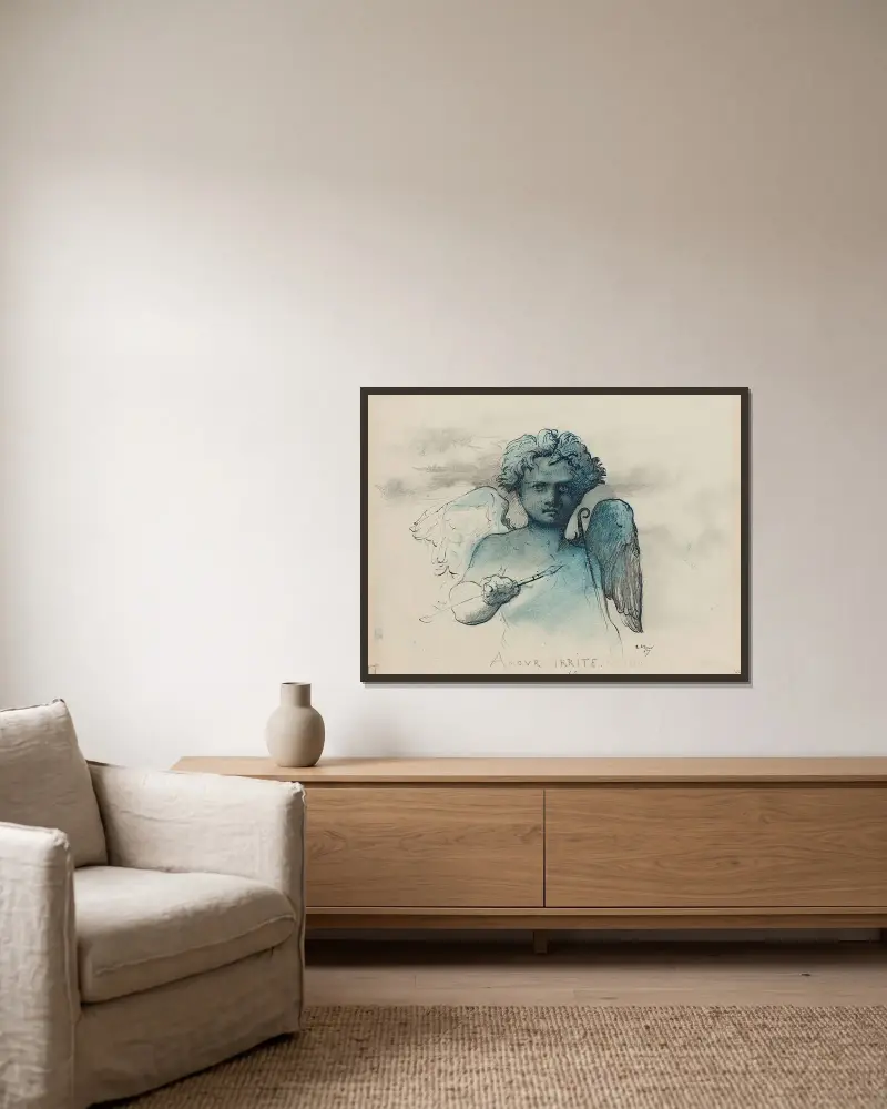 Erzürnter Amor von Henri Lehmann gerahmt an einer Wand
