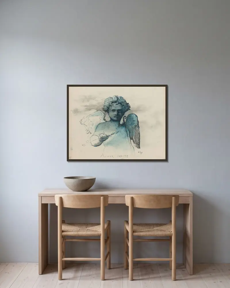 Erzürnter Amor von Henri Lehmann gerahmt an einer Wand