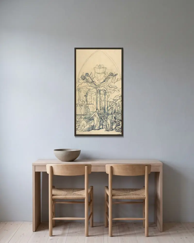 Kompositionsstudie mit Figuren, die Brot verteilen von Henri Lehmann gerahmt an einer Wand
