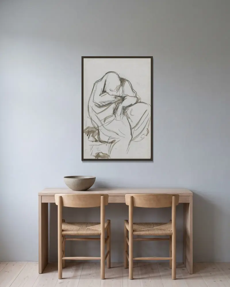 Draperad sörjande figur av Henri Lehmann inramad på en vägg