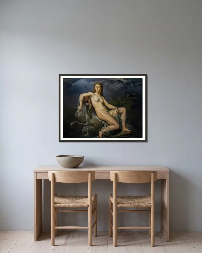 Die Quelle oder das Wasser von Henri Lehmann gerahmt an einer Wand