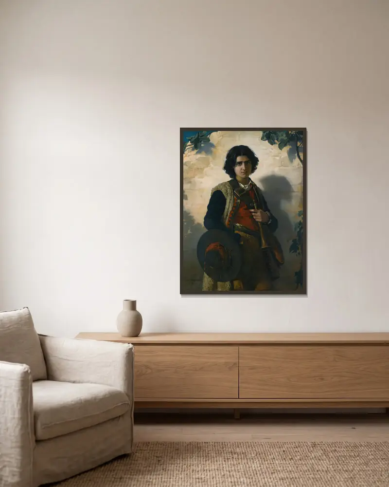Der italienische Pfeifer von Henri Lehmann gerahmt an einer Wand