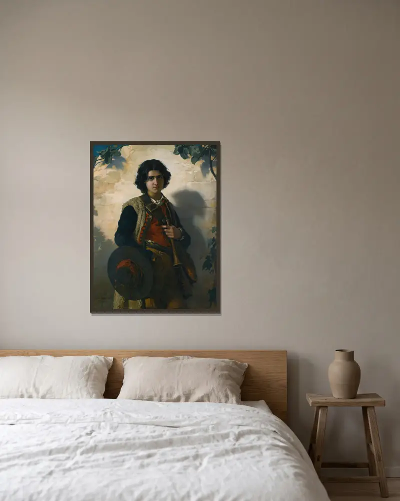 Der italienische Pfeifer von Henri Lehmann gerahmt an einer Wand