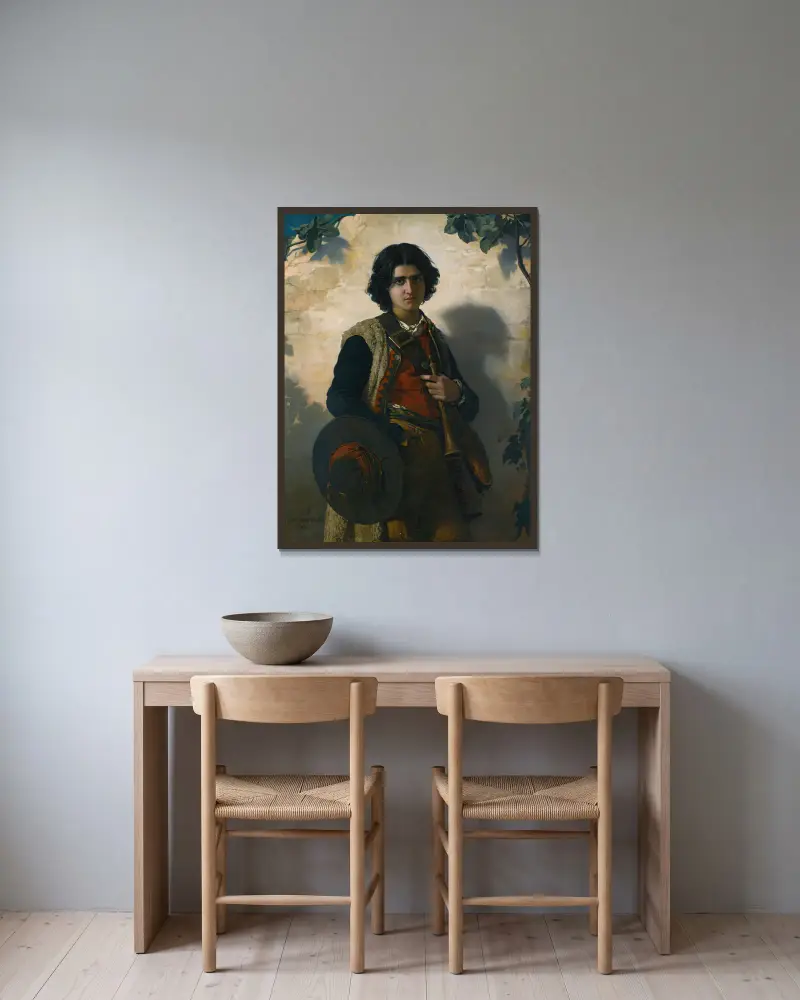Der italienische Pfeifer von Henri Lehmann gerahmt an einer Wand