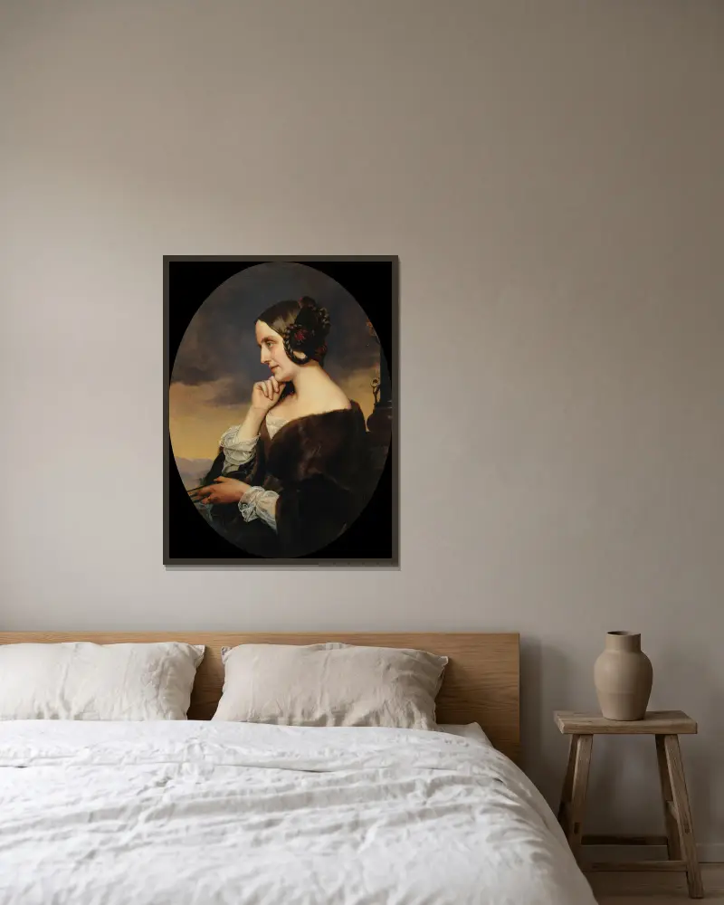 Portrait de Marie de Flavigny, comtesse d’Agoult (1805-1876) av Henri Lehmann inramad på en vägg
