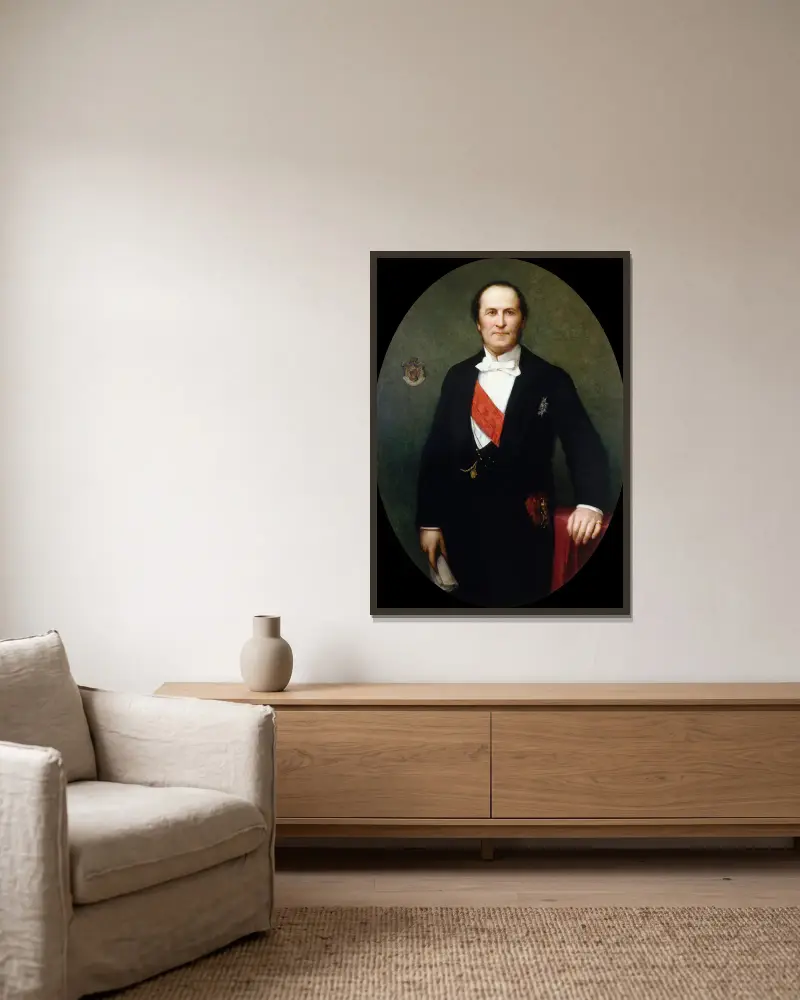 Portrait du baron Haussmann (1809-1891), préfet de la Seine (1853-1870) av Henri Lehmann inramad på en vägg