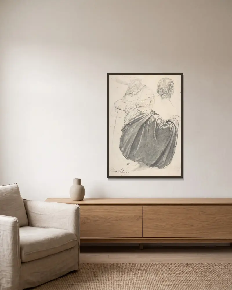 Studies of a Draped Female Figure, Kneeling, Seen from the Back, for the East Transept of the Chruch of Sainte-Clothilde, Paris av Henri Lehmann inramad på en vägg