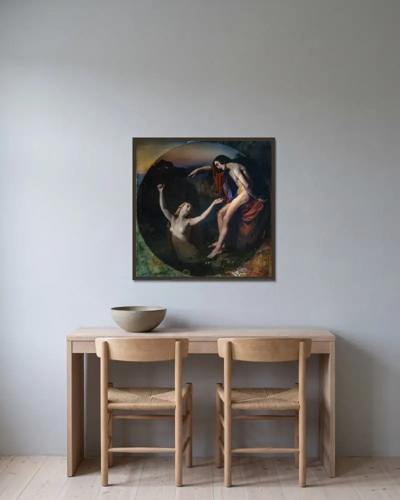 Der Fischer und die Nymphe von Henri Lehmann gerahmt an einer Wand