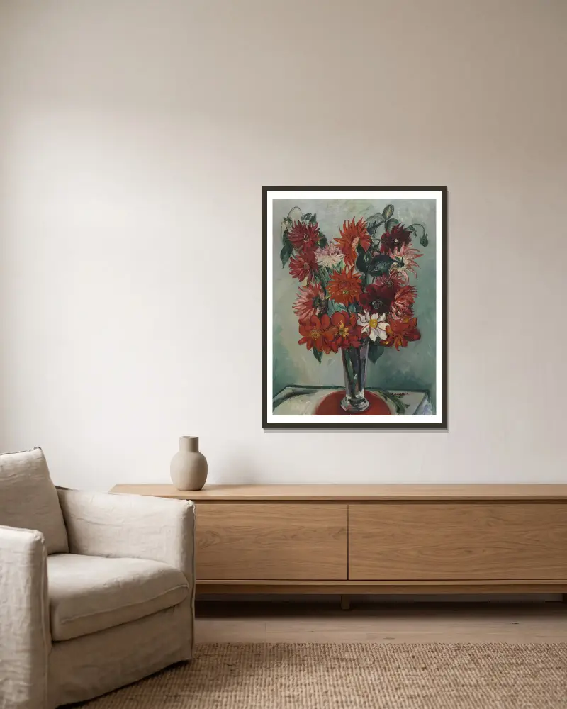 Dahlias von Henri Manguin gerahmt an einer Wand