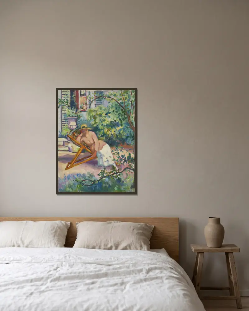 Jeanne dans le jardin de Neuilly av Henri Manguin inramad på en vägg