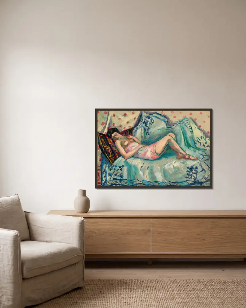 Das rosa Hemd, Anita von Henri Manguin gerahmt an einer Wand