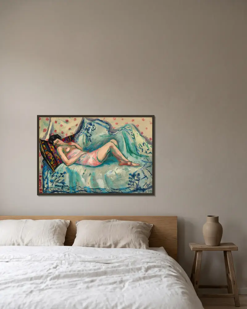 Das rosa Hemd, Anita von Henri Manguin gerahmt an einer Wand