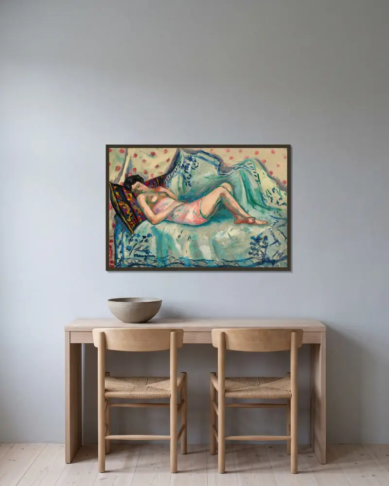 Das rosa Hemd, Anita von Henri Manguin gerahmt an einer Wand