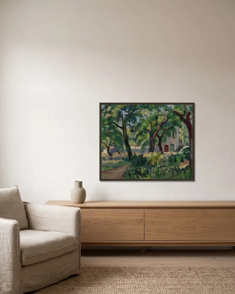 Huset i skogen, Saint-Tropez av Henri Manguin inramad på en vägg