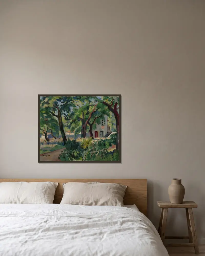 Huset i skogen, Saint-Tropez av Henri Manguin inramad på en vägg