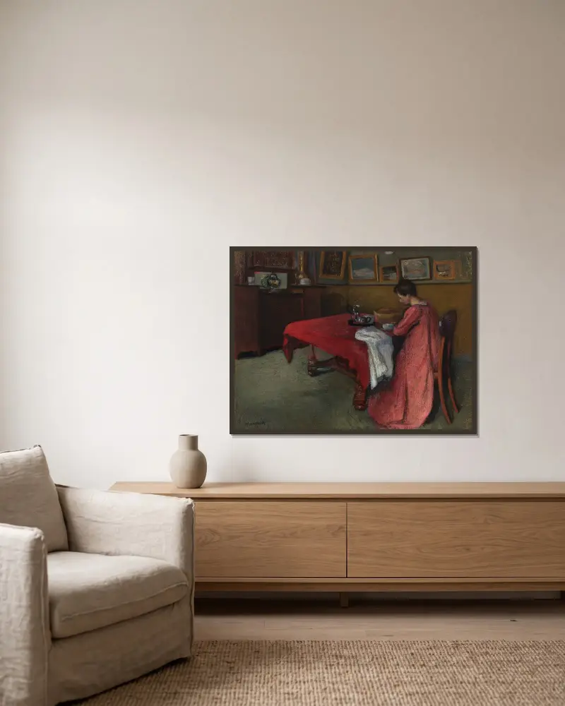 La robe de chambre rouge av Henri Manguin inramad på en vägg