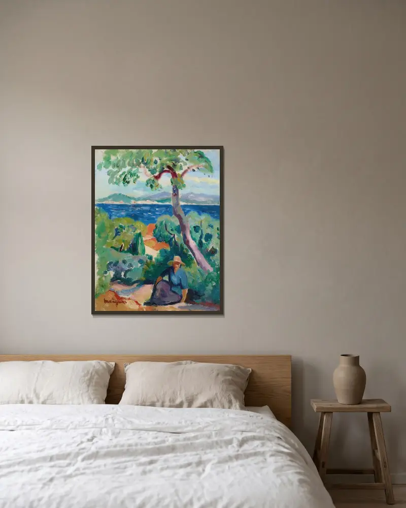 Vägen bakom Oustalet, Saint-Tropez av Henri Manguin inramad på en vägg