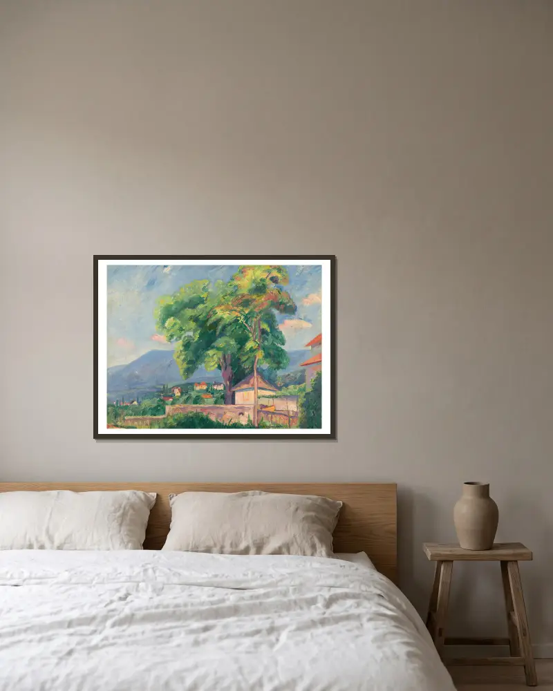 Les arbres à Colombier av Henri Manguin inramad på en vägg