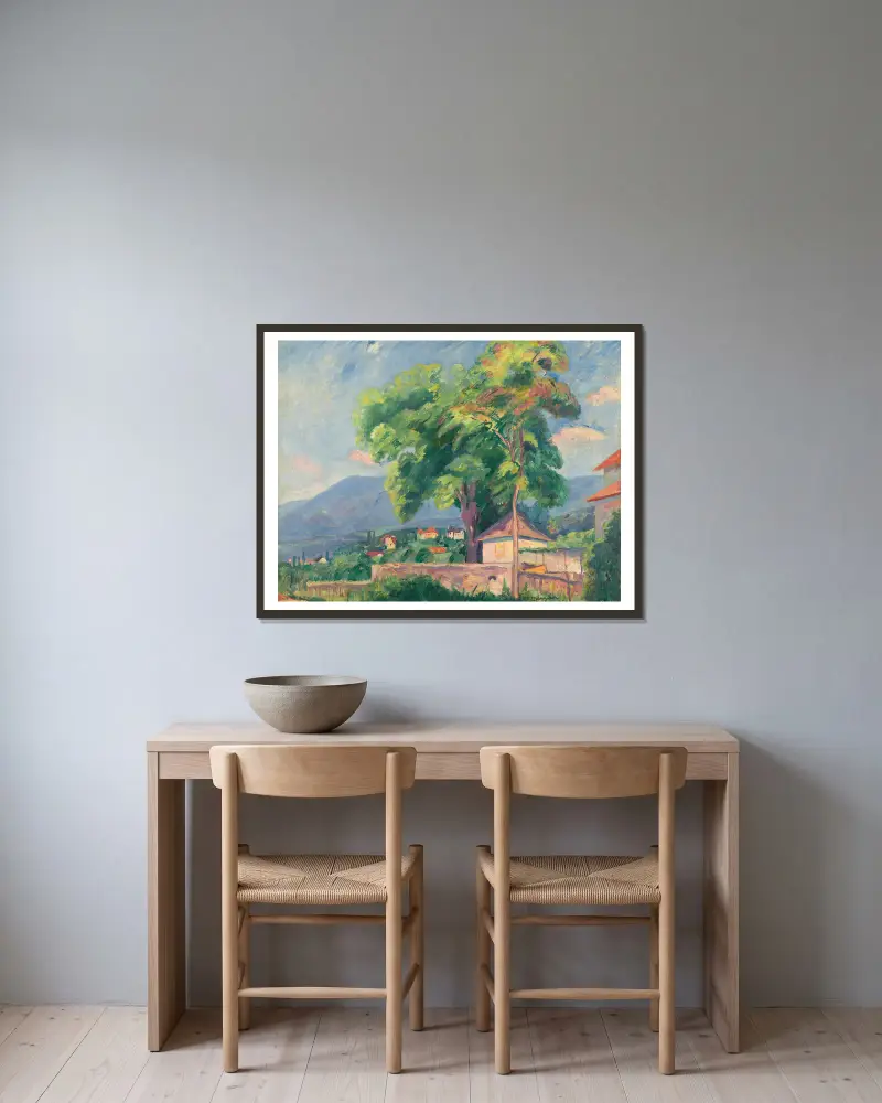 Les arbres à Colombier av Henri Manguin inramad på en vägg